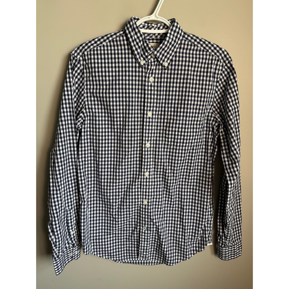 Gap Mens Navy Gingham Lived-In Button Down Shirt Small Preppy Classic Casual
